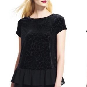 Adrianna Papell Black Velvet Burnout Ruffle Blouse size M Medium